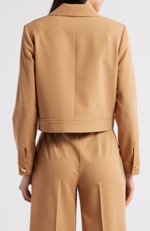 Tahari Asl Woven Crop Jacket In Brown
