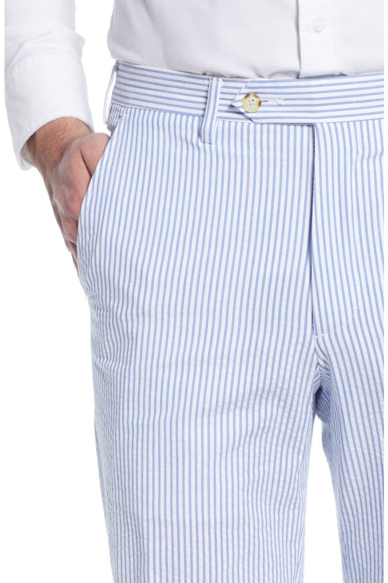 Flat Front Stripe Cotton Seersucker Pants, Alternate, color, LIGHT BLUE