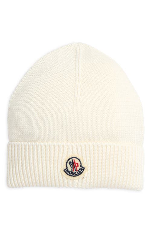 Moncler Kids' Logo Patch Cotton Beanie In White