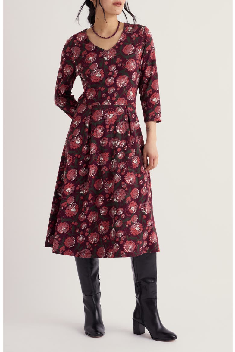 Pier View Floral Fit & Flare Midi Dress, Main, color, ALLIUM FLOWERS DARK HELLEBORE