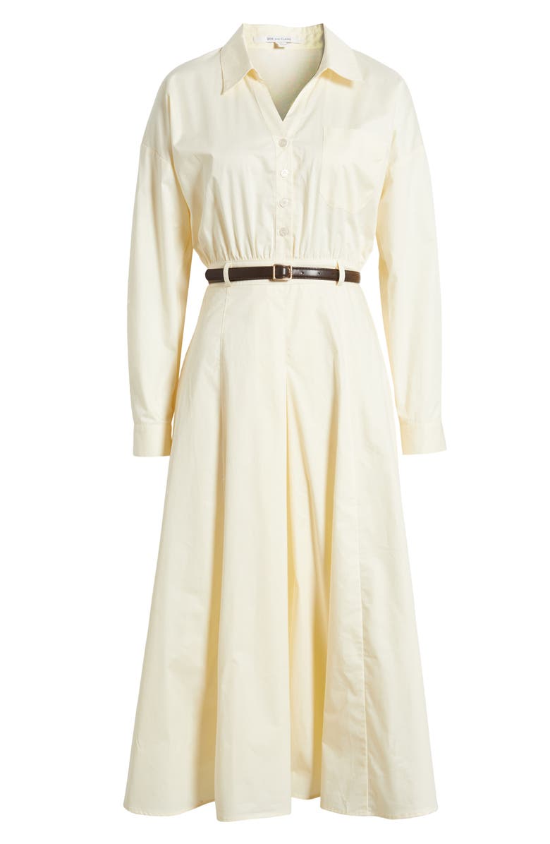 ZOE AND CLAIRE Long Sleeve Belted Midi Shirtdress, Alternate, color, Ecru