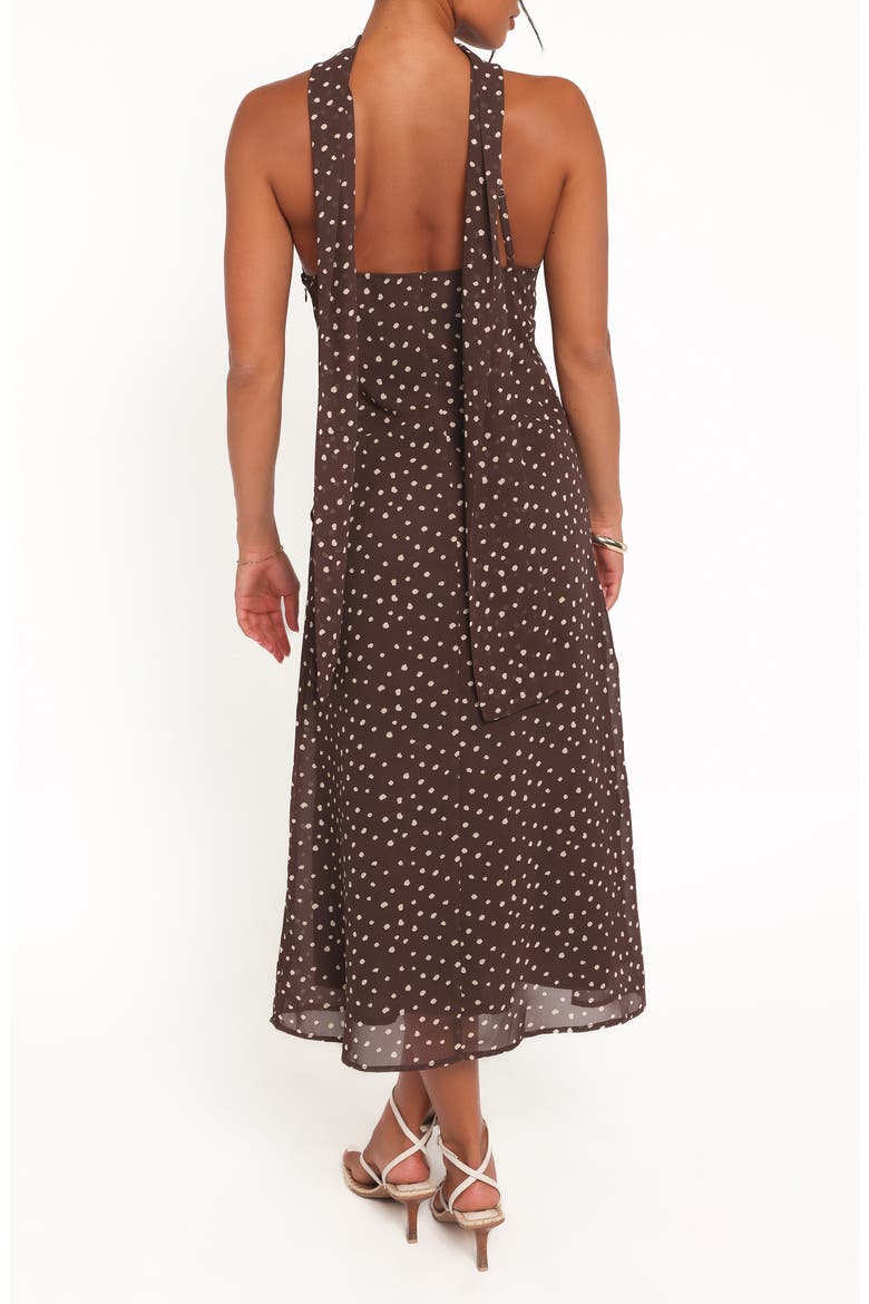 Elva Midi Halter Dress, Alternate, color, BROWN POLKA DOT