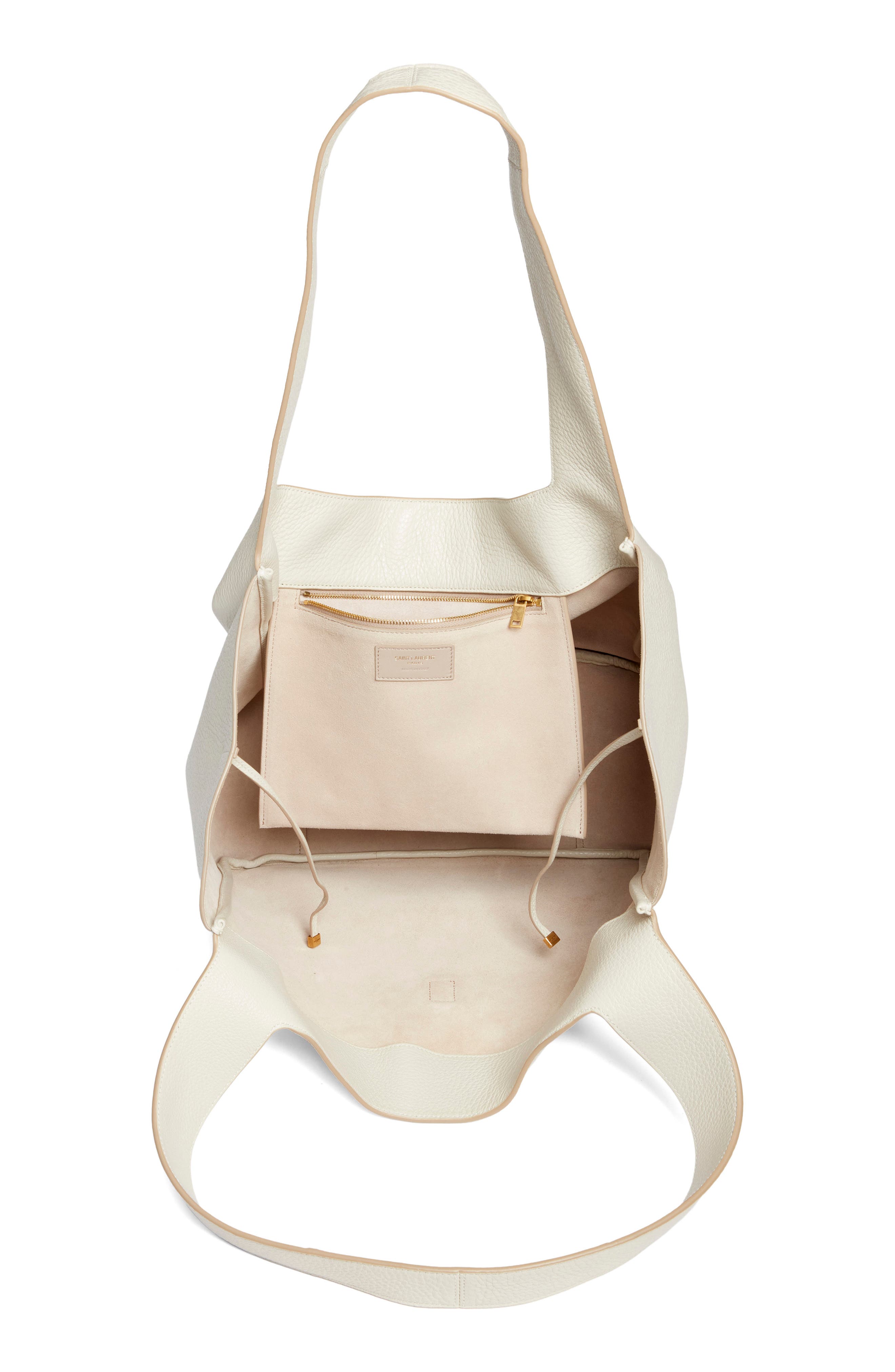 Saint Laurent Le 5 À Bea Leather Tote, Alternate, color, Crema Soft/ Dark Beige