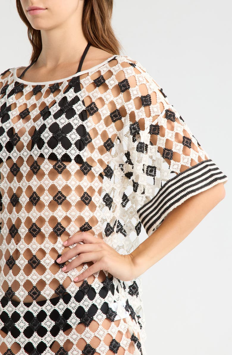 Ramy Brook Betsy Open Stitch Cover-Up Dress, Alternate, color, Black/ Sandstone Crochet