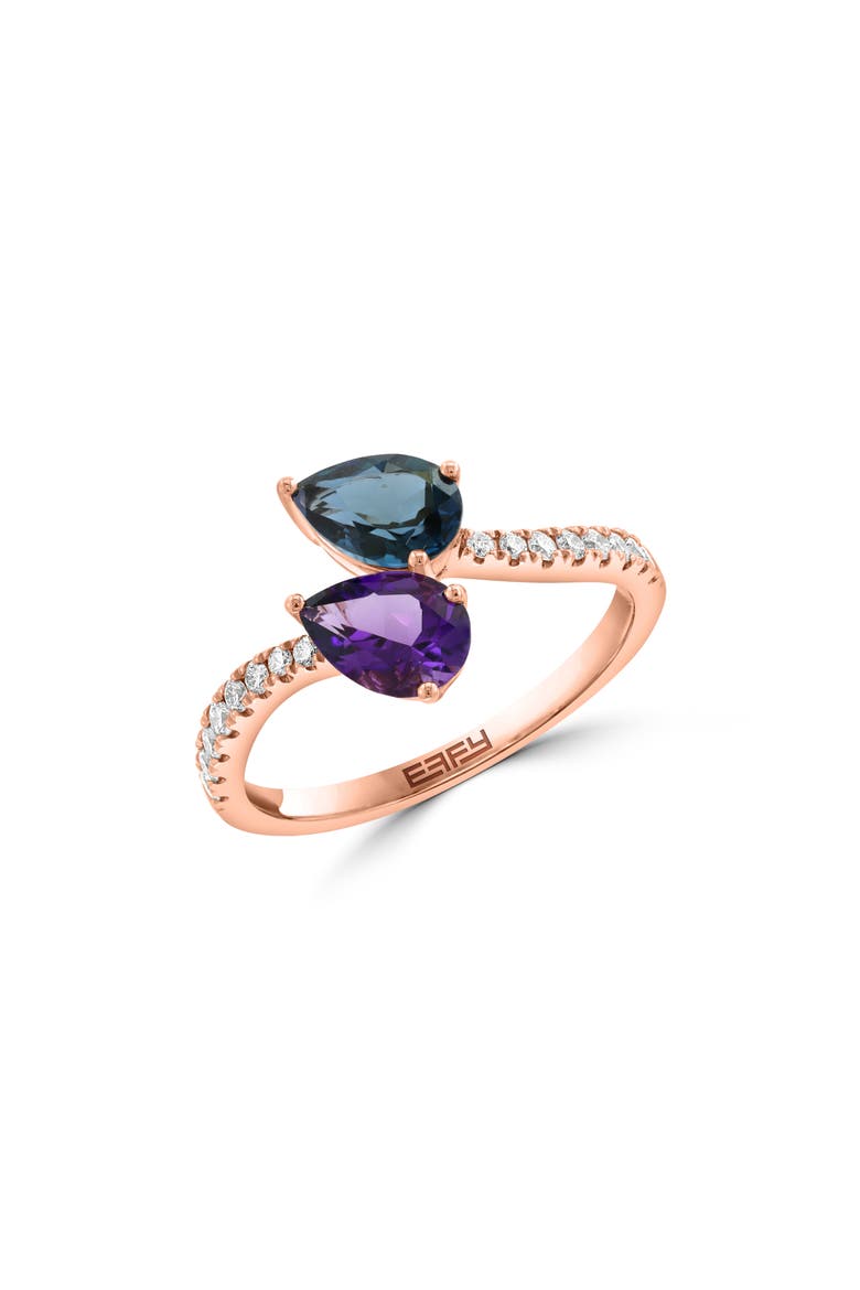 14K Rose Gold Amethyst, London Blue Topaz & Diamond Ring, Main, color, ROSE GOLD MULTI
