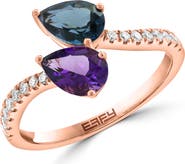 EFFY 14K Rose Gold Amethyst, London Blue Topaz & Diamond Ring
