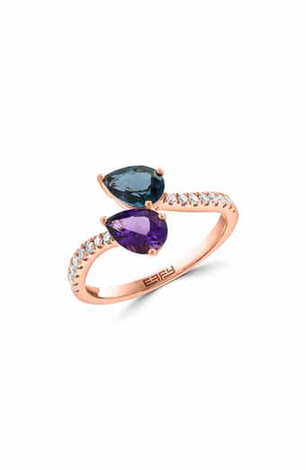 14K Rose Gold Amethyst, London Blue Topaz & Diamond Ring