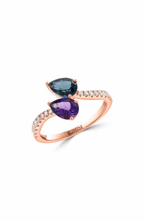 EFFY 14K Rose Gold Amethyst, London Blue Topaz & Diamond Ring