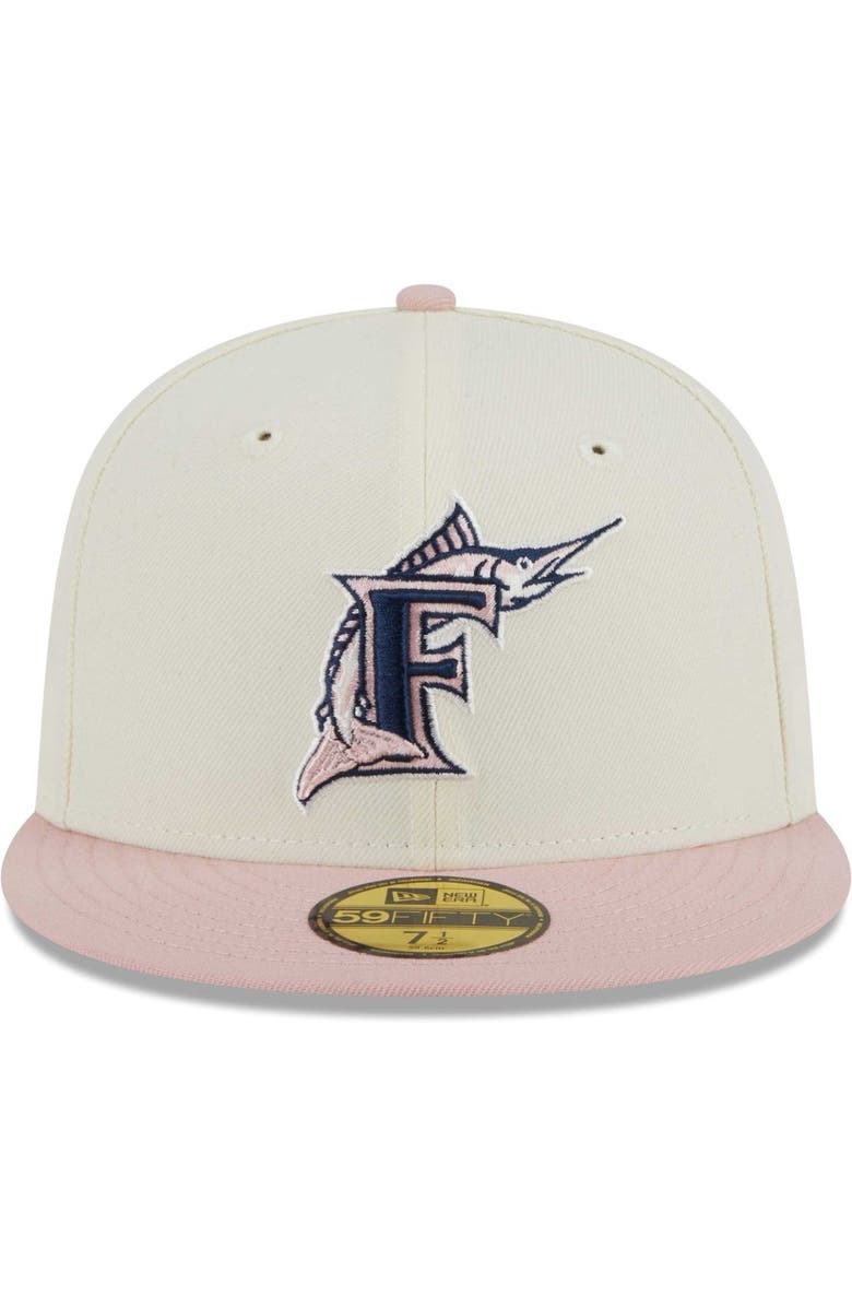 New Era Men's New Era Cream/Pink Florida Marlins Chrome Rogue 59FIFTY Fitted Hat, Alternate, color, 