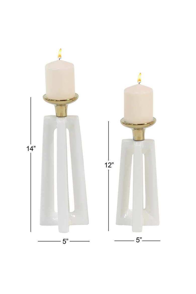 White Ceramic Modern Candle Holder - Set of 2, Alternate, color, WHITE