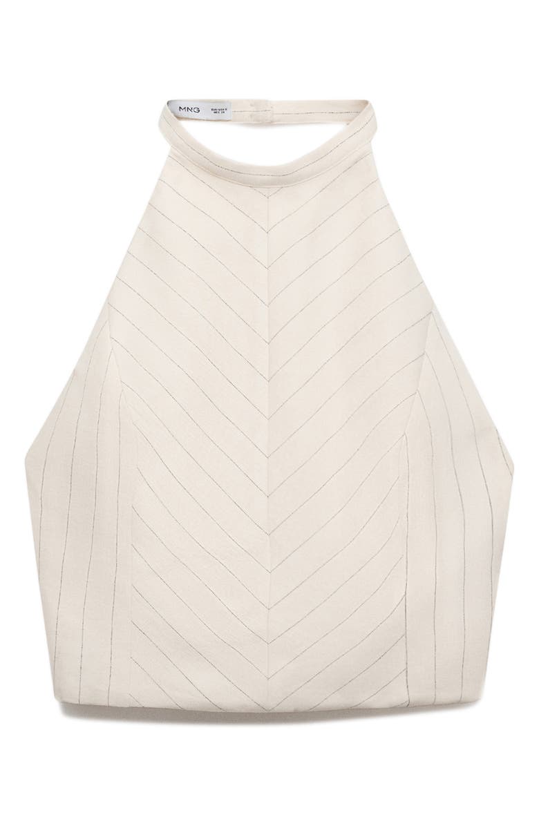 MANGO Stripe Crop Halter Top, Main, color, Off White