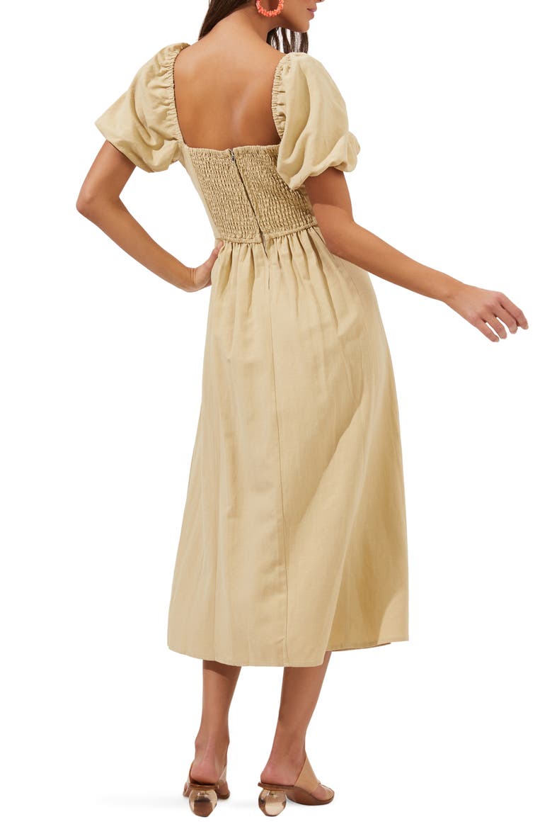Pleated Bodice Bubble Sleeve Dress, Alternate, color, DUSTY YELLOW