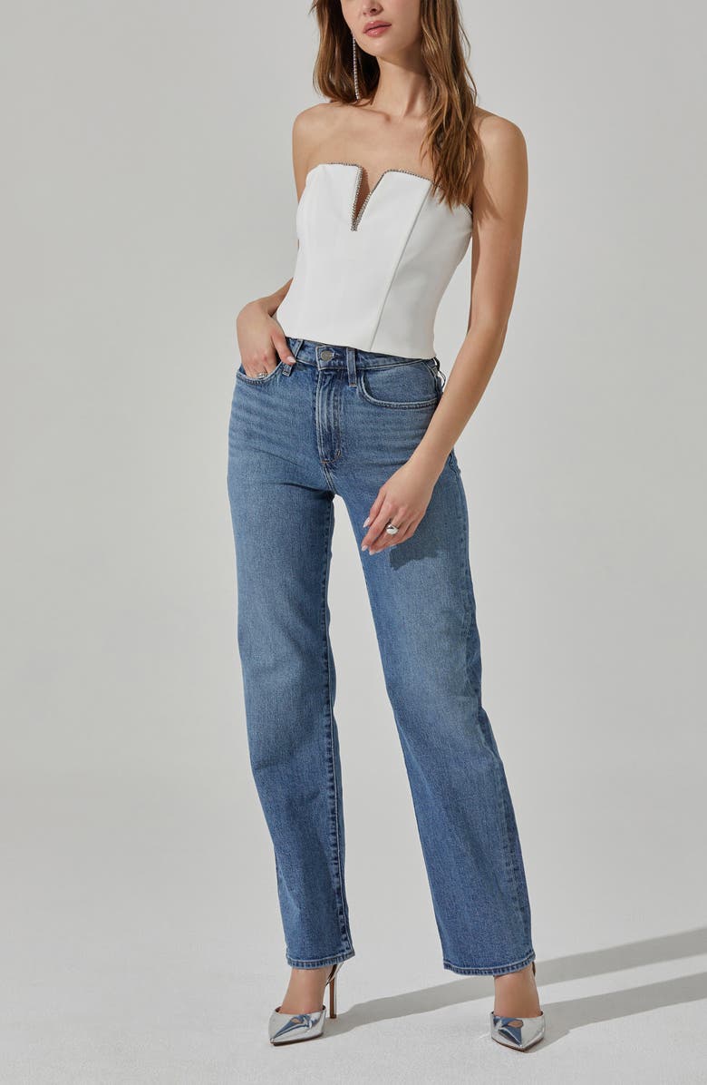 ASTR the Label Amell Embellished Trim Strapless Top, Alternate, color, White