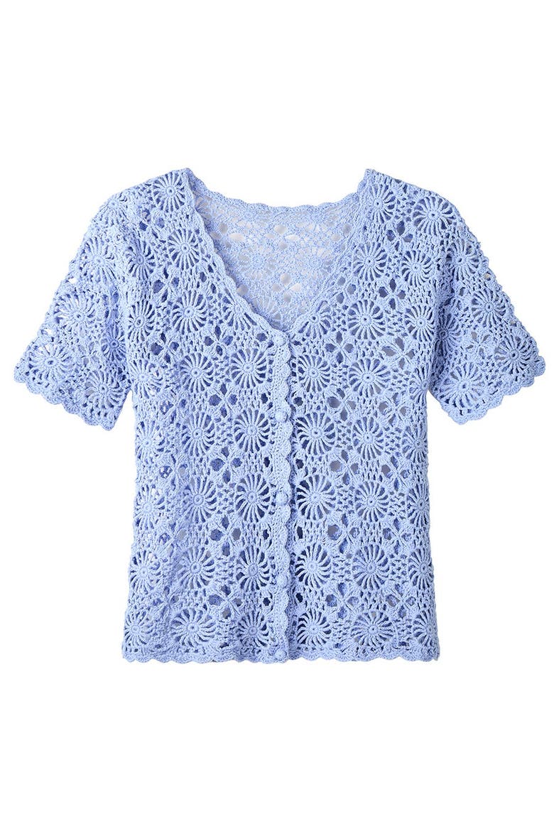 Crochet V-Neck Cardigan, Alternate, color, FRENCH BLUE