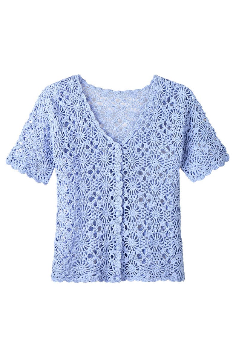 Jessica London Crochet V-Neck Cardigan, Alternate, color, French Blue