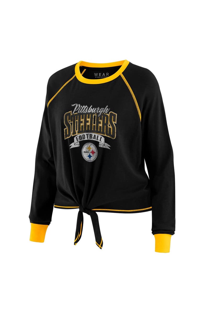 WEAR by Erin Andrews Women's WEAR by Erin Andrews Black/Gold Pittsburgh Steelers Plus Size Tie-Front Long Sleeve Top, Alternate, color, Black