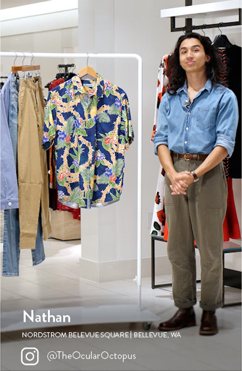 Lei in Paradise Tropical Print Short Sleeve Silk Blend Button-Up Shirt, sales video thumbnail