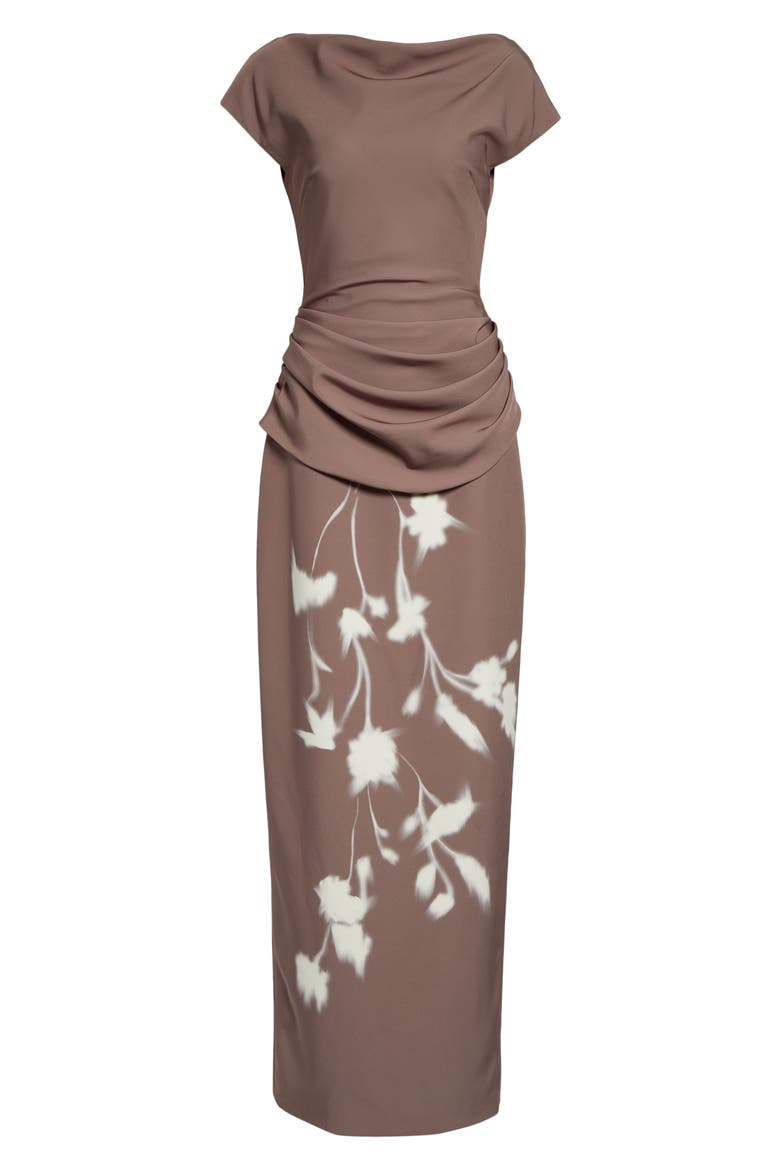 Floral Crepe Boat Neck Gown, Alternate, color, CLAY