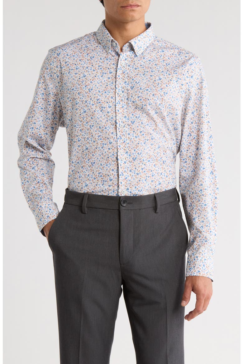 Slim Fit Painterly Floral Dress Shirt, Main, color, FROSTED ALMOND