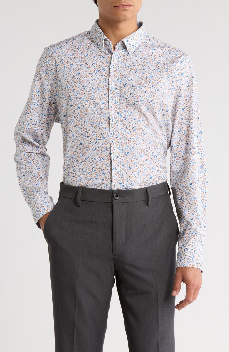 Original Penguin Slim Fit Painterly Floral Dress Shirt, Main, color, Frosted Almond