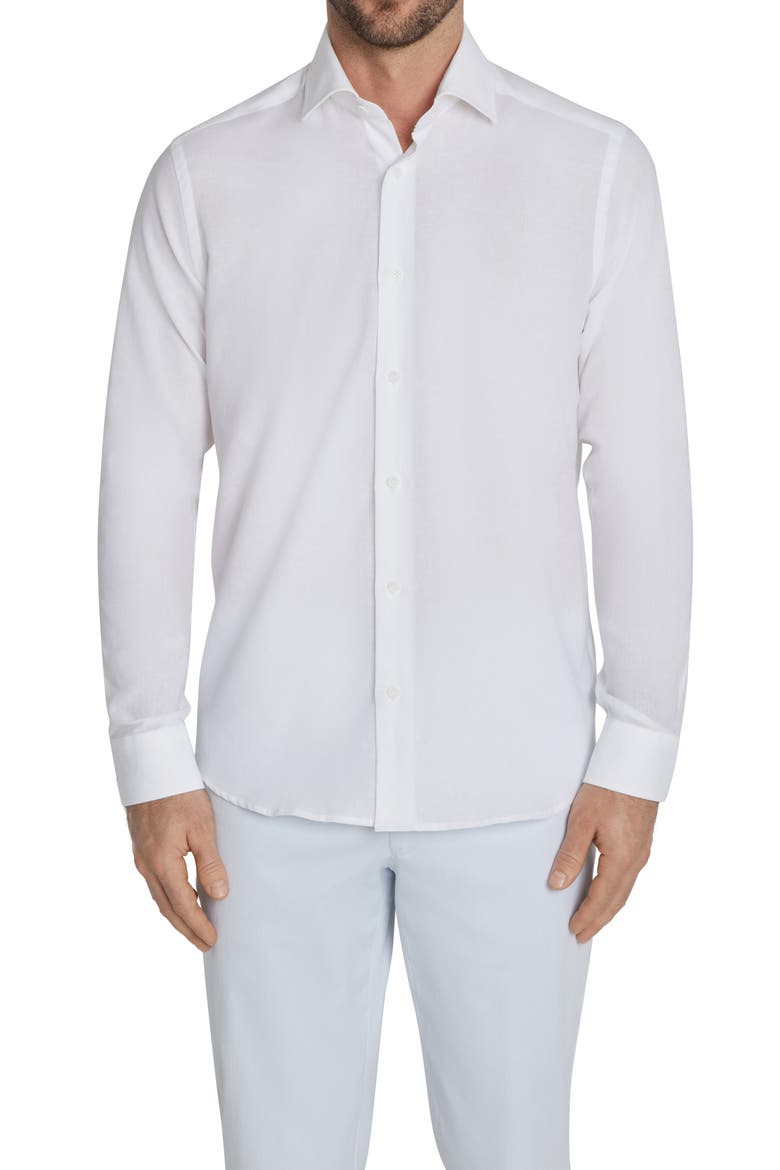 Clandeboye Contemporary Fit Solid Linen & Cotton Button-Up Shirt, Alternate, color, WHITE