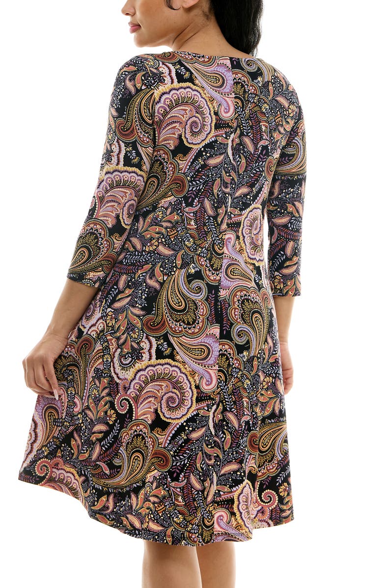 Nina Leonard High-Low Trapeze Dress, Alternate, color, Black Multi