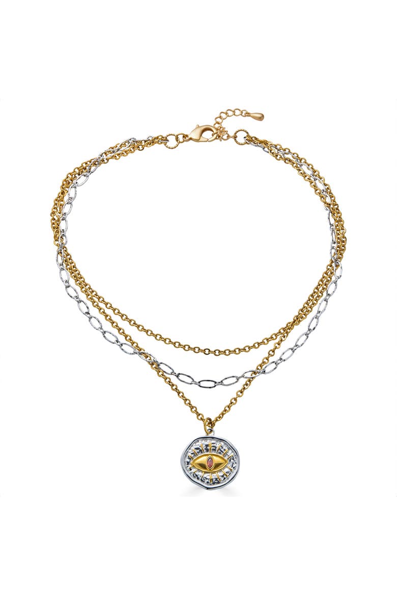 Mixed Metal Three Strand Eye Charm Necklace, Main, color, Gold
