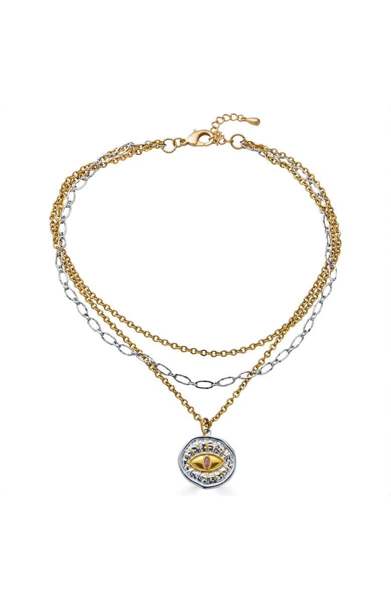 Loni Paul Jewelry Mixed Metal Three Strand Eye Charm Necklace, Main, color, Gold