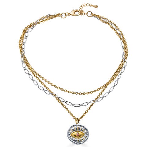 Mixed Metal Three Strand Eye Charm Necklace