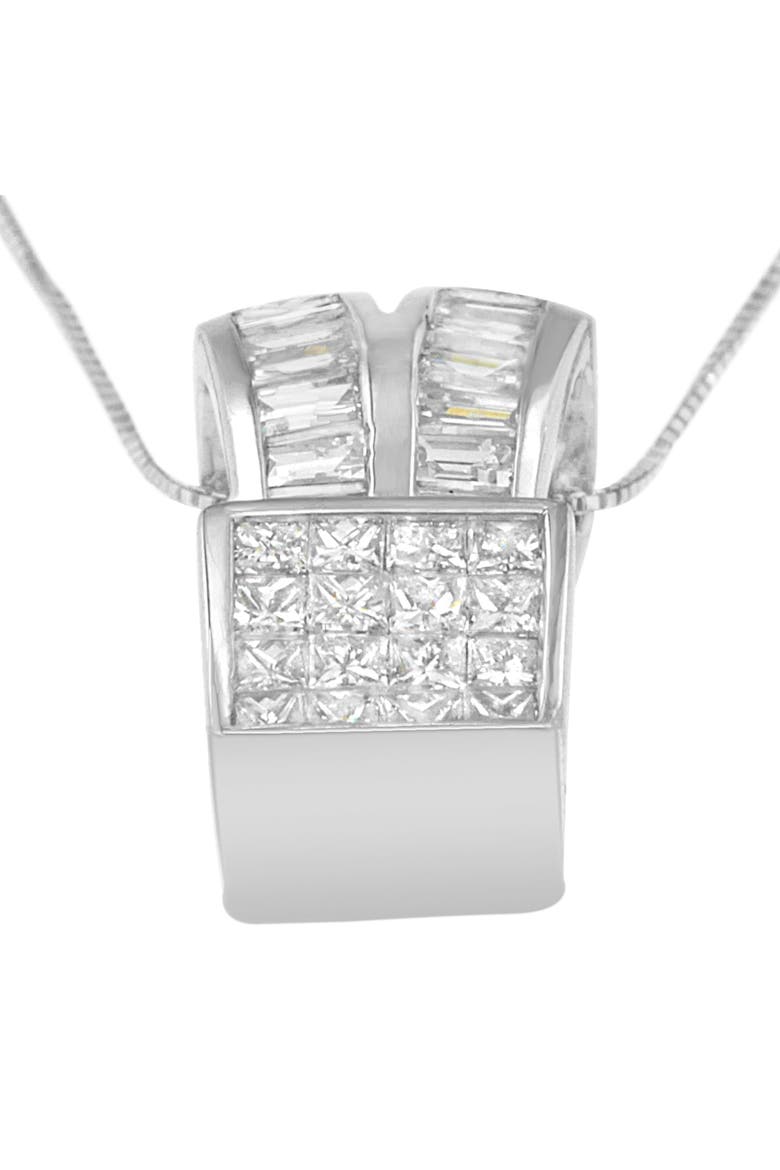 14K White Gold 1 5/8 cttw Diamond Heart Ribbon Pendant Necklace, Alternate, color, White