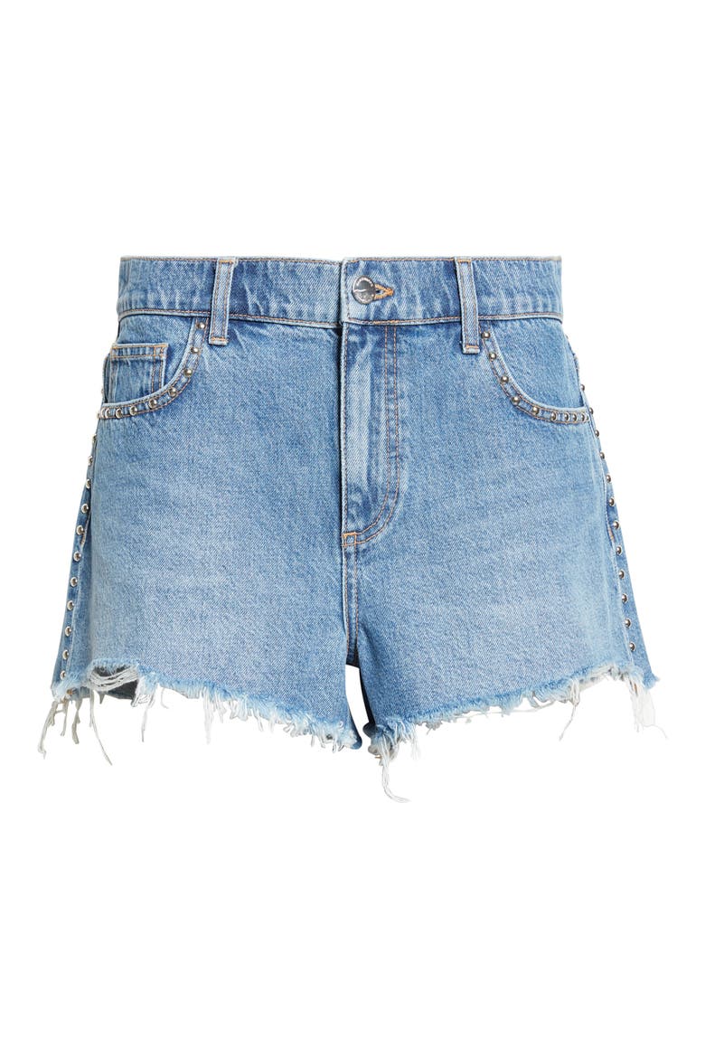 Bria Studded Denim Cutoff Shorts, Alternate, color, FADED BLUE WASH