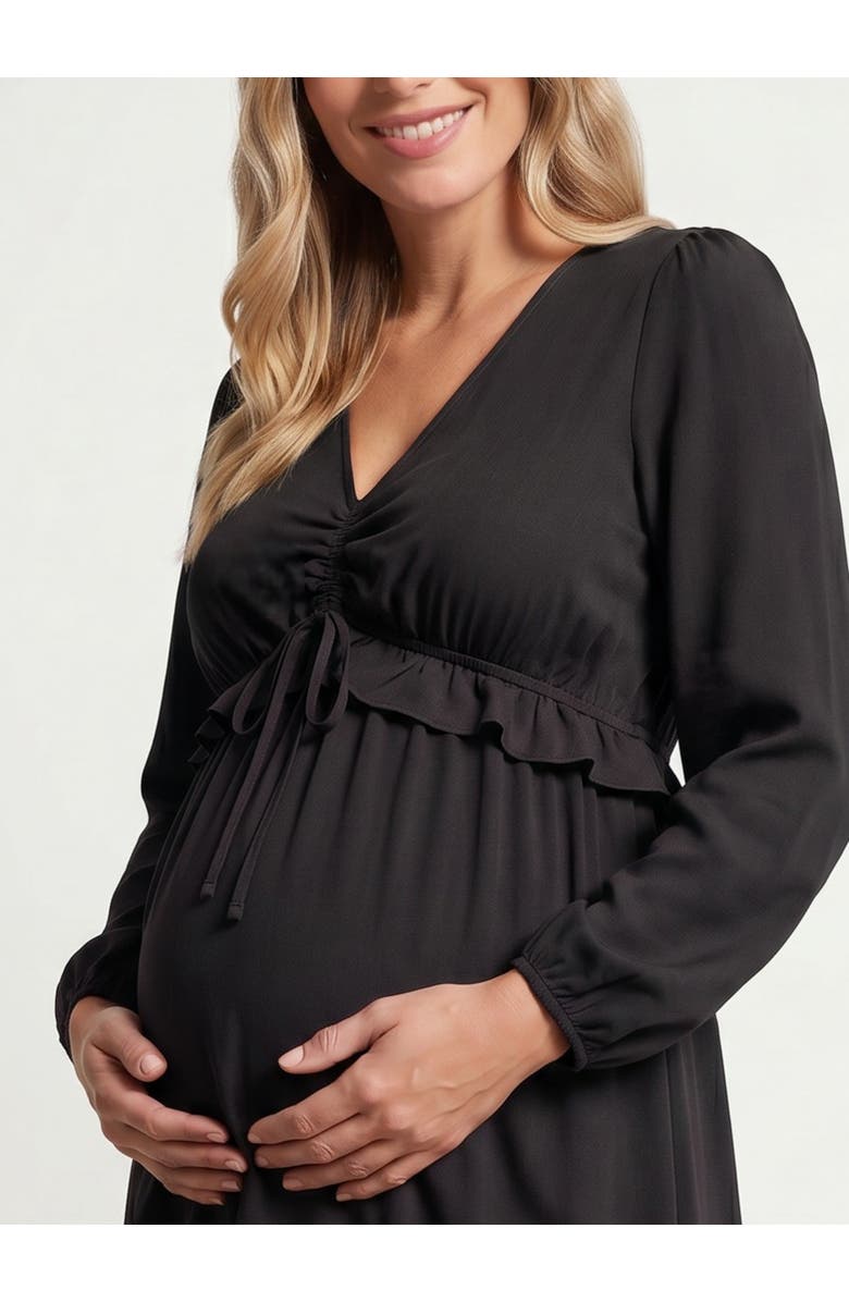 MOTHERHOOD MATERNITY Puff Sleeve Ruffle Midi Maternity Dress, Alternate, color, Black