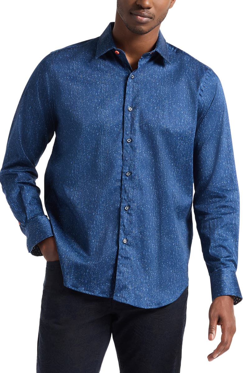 Robert Graham Berkley Long Sleeve Stretch Cotton Button-Up Shirt, Main, color, Navy