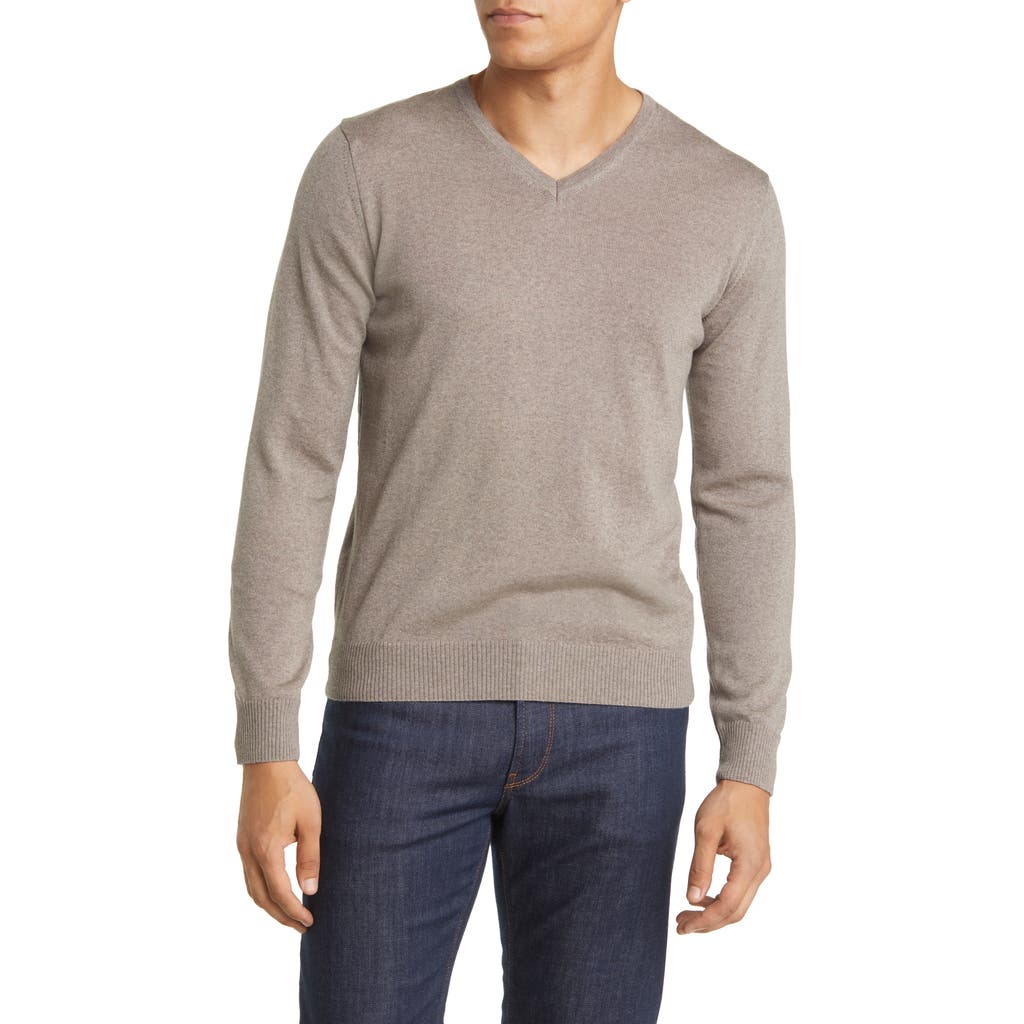 Emanuel Berg Fine Gauge Merino Wool V-neck Sweater In Brown