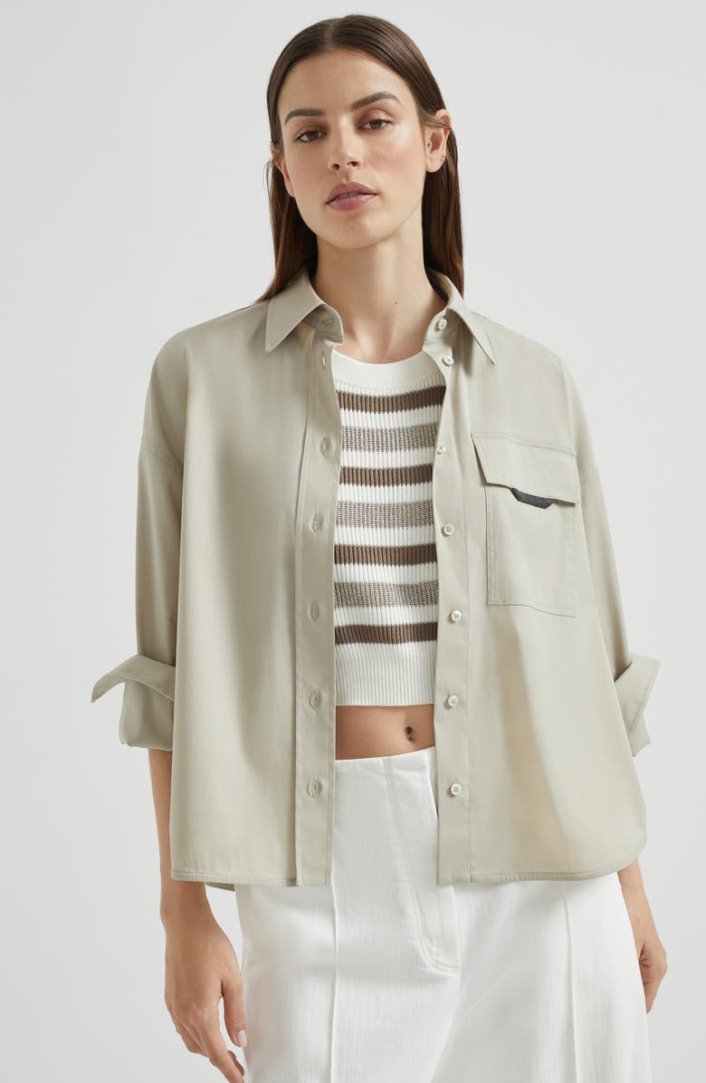 Brunello Cucinelli Stretch poplin shirt, Alternate, color, Cool Beige