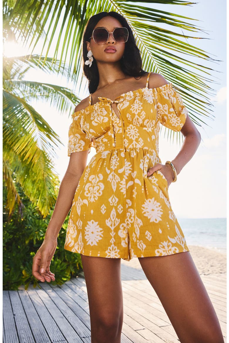 Mustard Cold Shoulder Romper, Alternate, color, YELLOW