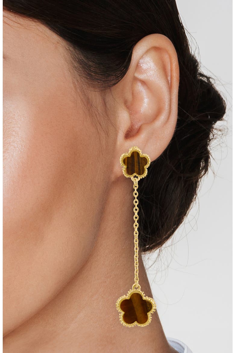 Clover Drop Earrings (Nordstrom Exclusive), Alternate, color, TIGER EYE / GOLD