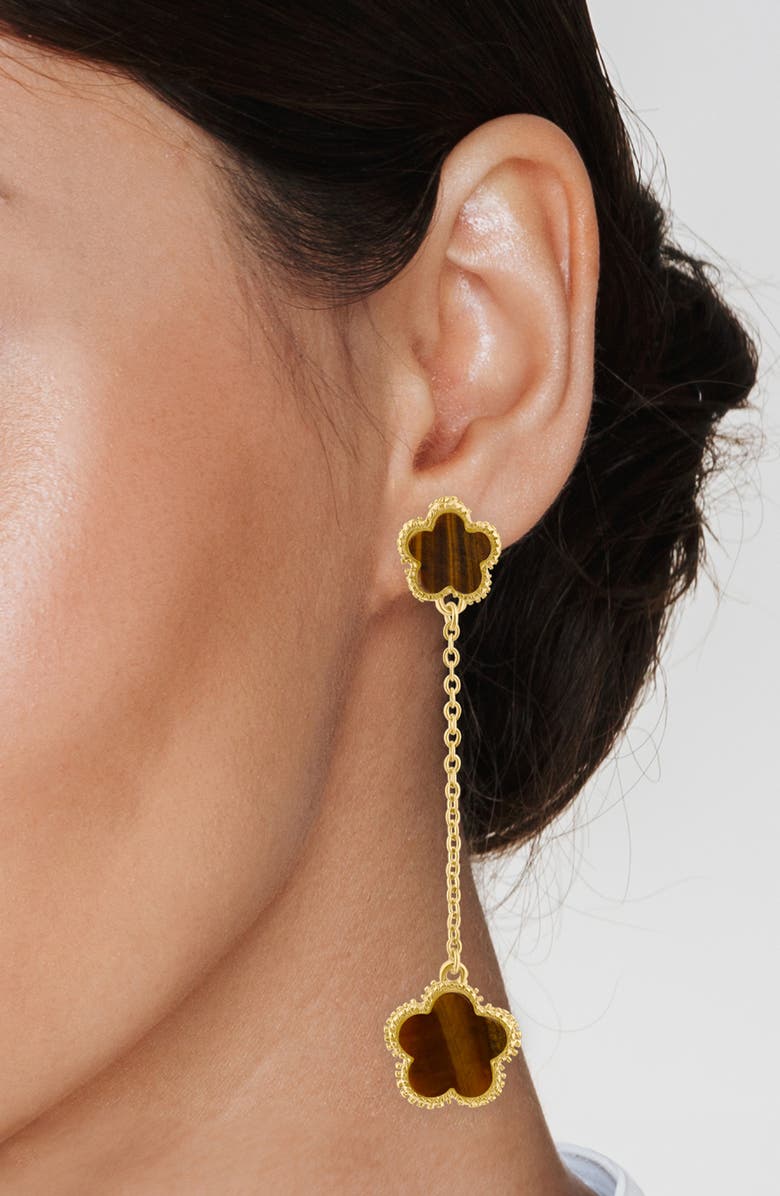 JARDIN Clover Drop Earrings, Alternate, color, Tiger Eye / Gold