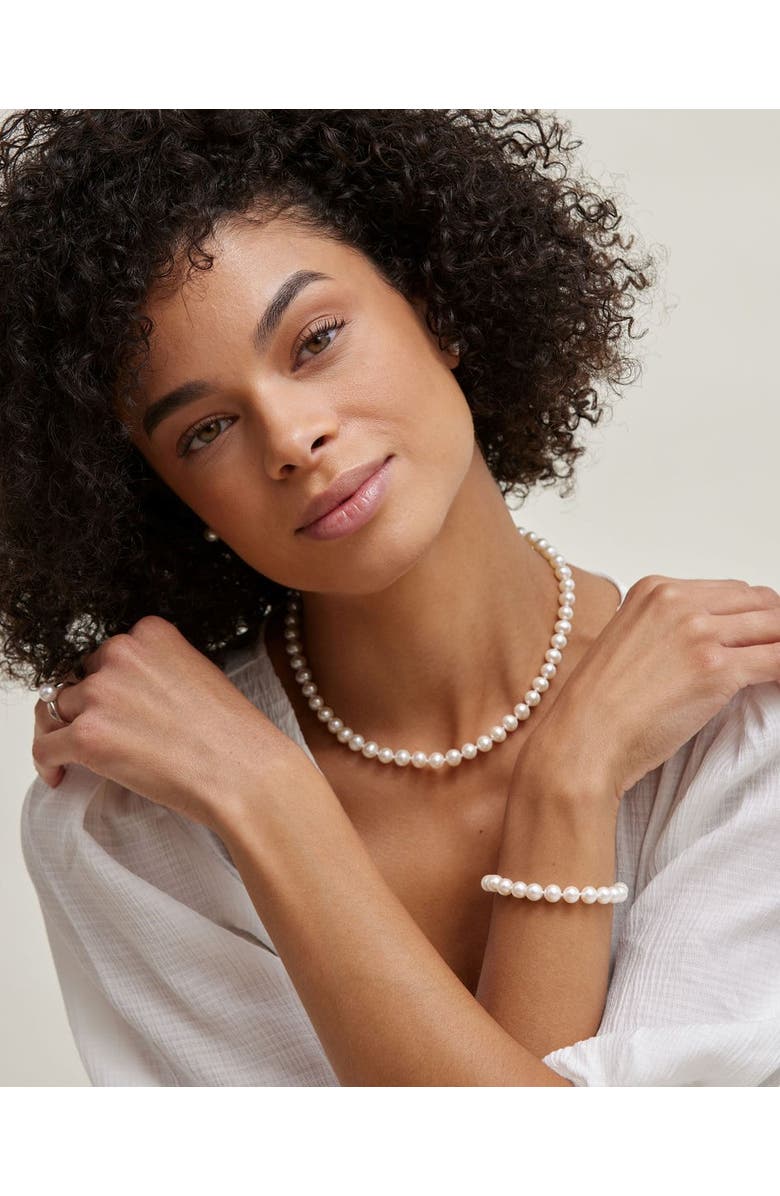 The Pearl Source Freshwater Pearl Necklace & Earrings, Alternate, color, White Gold - Finesse Clasp