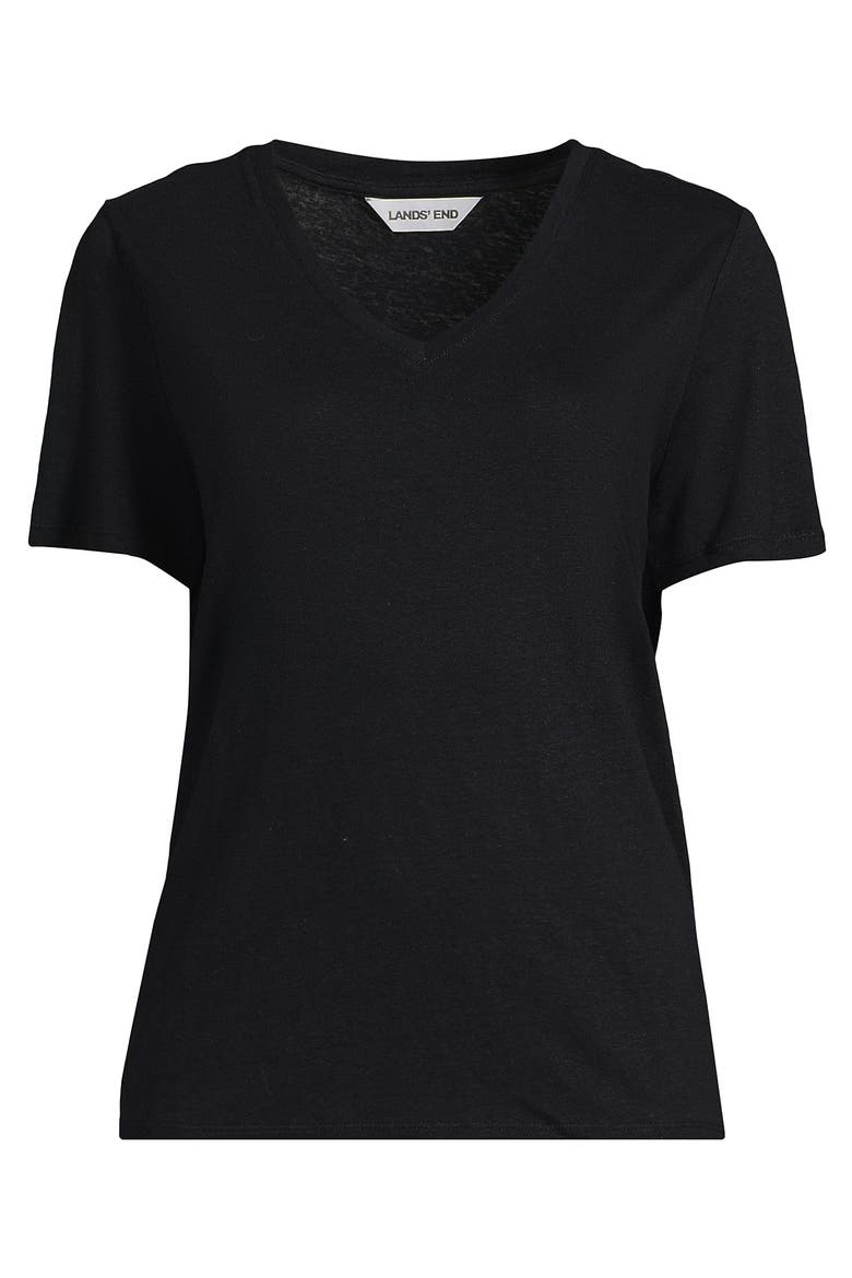 Short Sleeve Linen Blend V-Neck Tee, Alternate, color, Black