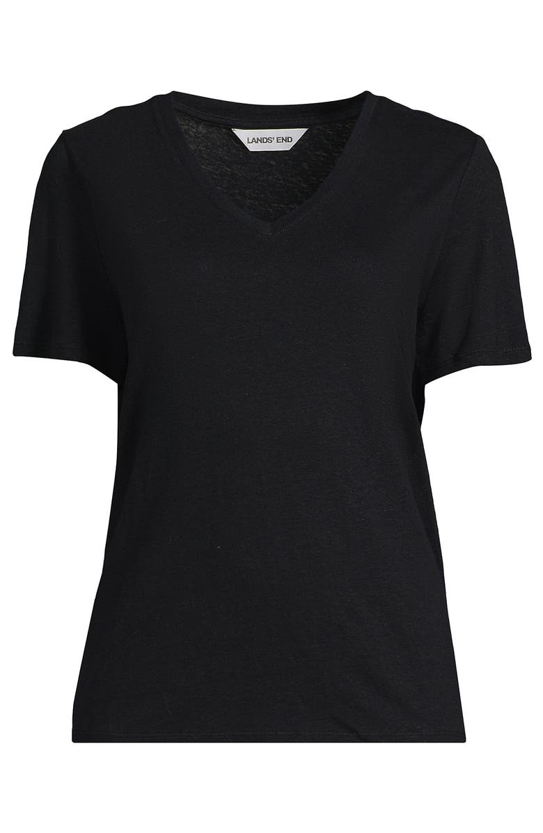 Lands' End Short Sleeve Linen Blend V-Neck Tee, Alternate, color, Black