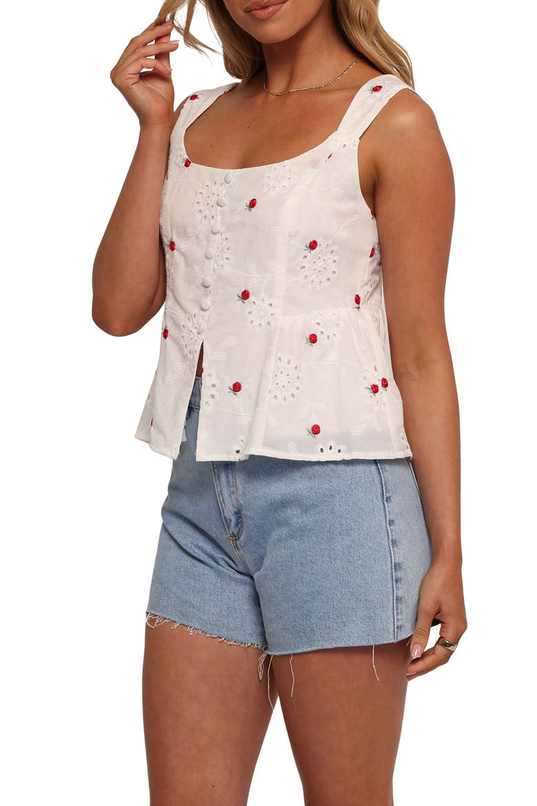 Estelle Floral Eyelet Embroidered Cotton Tank, Alternate, color, WHITE