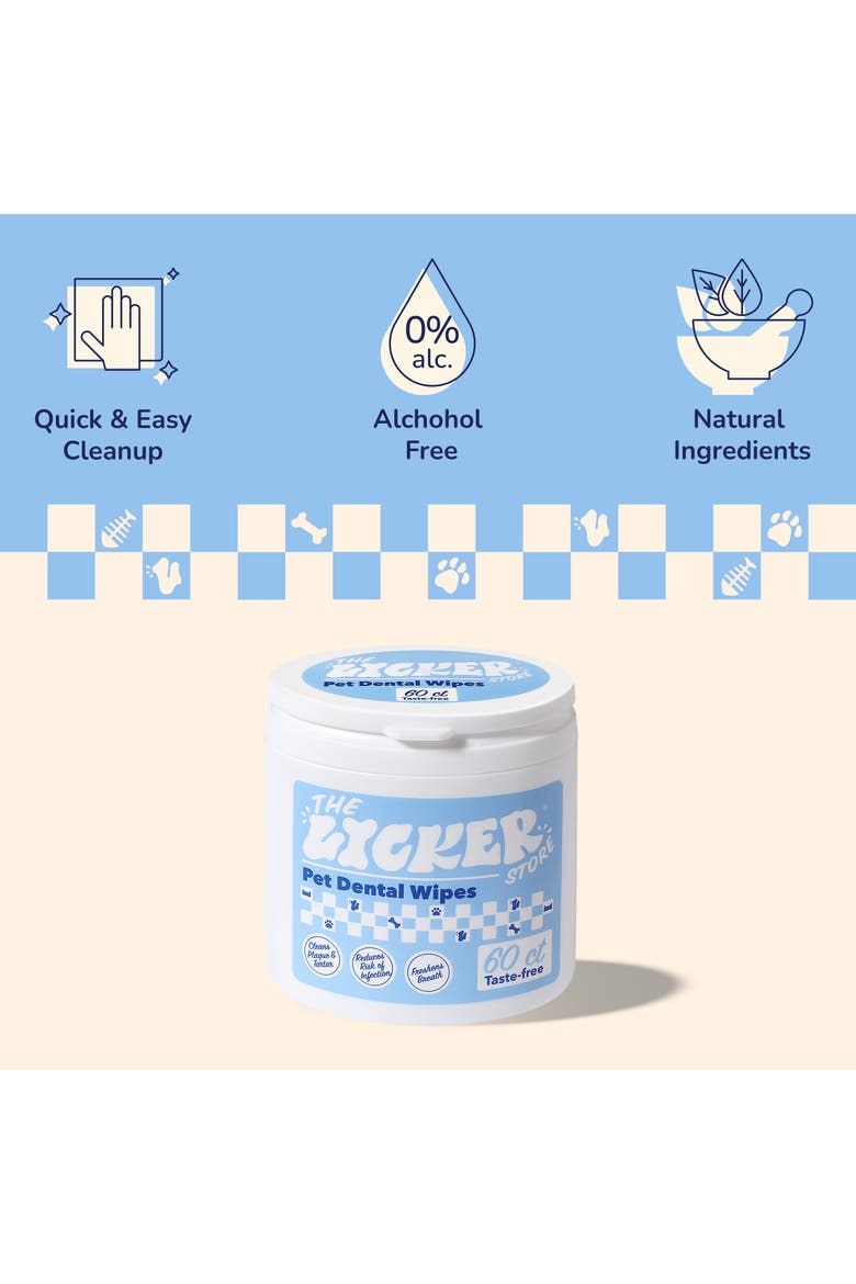 Hypoallergenic Dog Dental Finger Wipes with Aloe, Coconut Oil & Honey, Alternate, color, Unscented -1Pack (60ct)