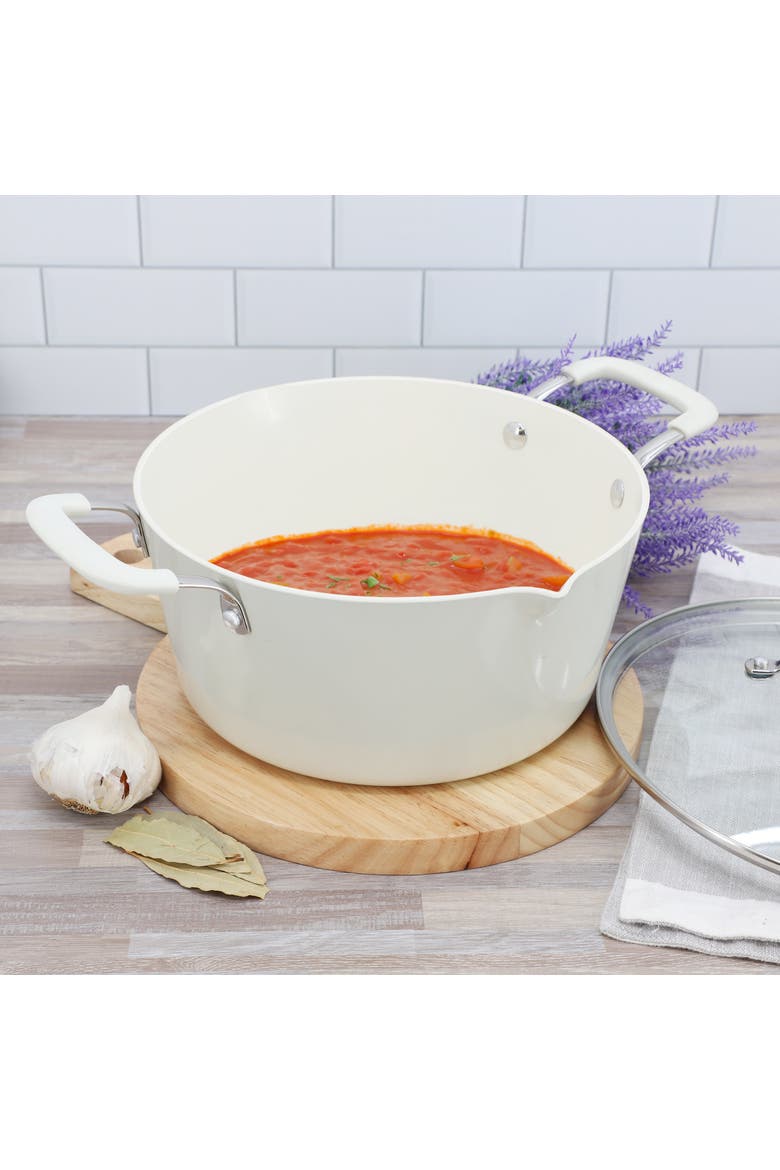 4.4 Quart Aluminum Ceramic Nonstick Dutch Oven in Linen, Alternate, color, White
