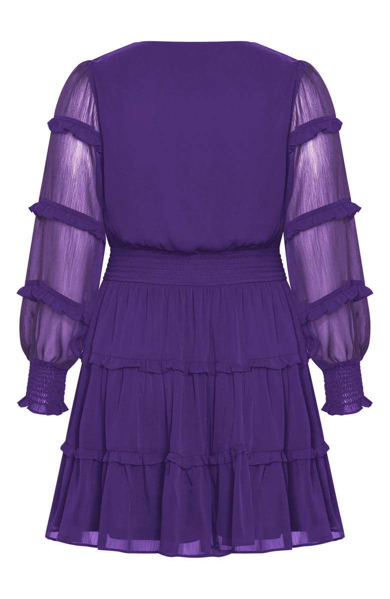 City Chic Daisy June Tiered Long Sleeve Dress, Alternate, color, Purple