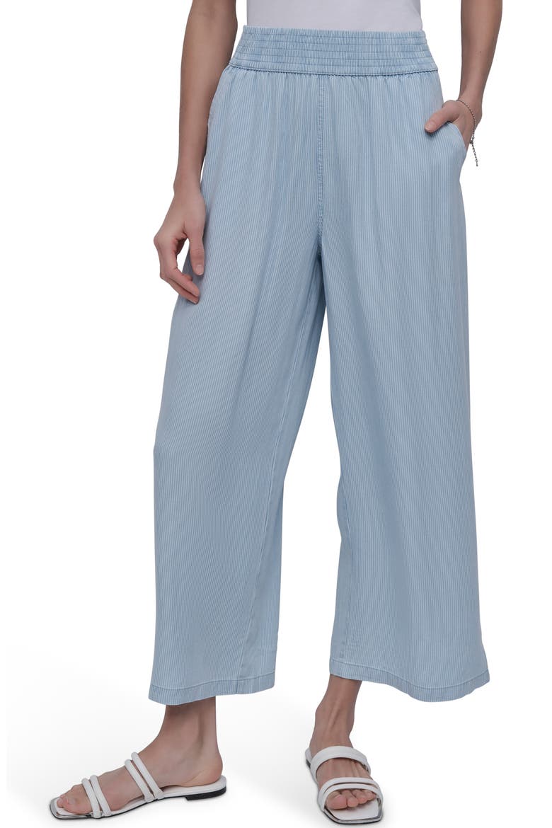Wide Leg Ankle Crop Pants, Main, color, CHAMBRAY STRIPE