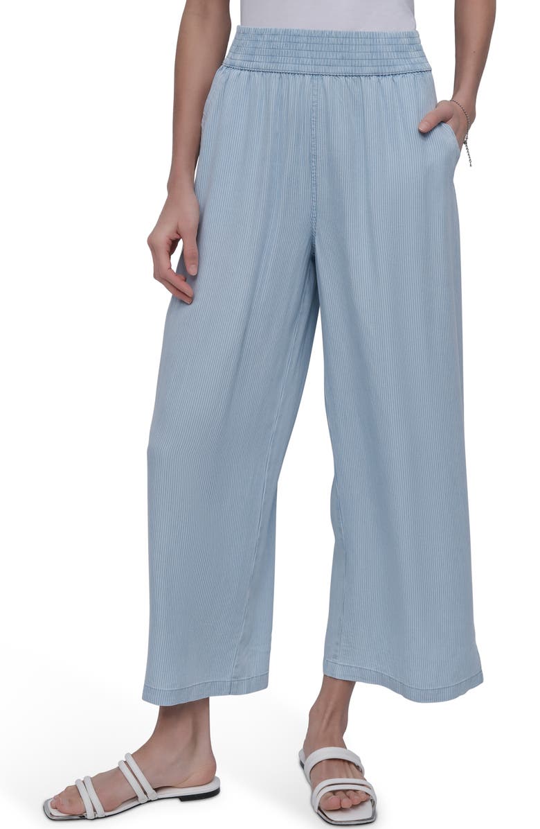 DKNY Jeans Wide Leg Ankle Crop Pants, Main, color, Chambray Stripe