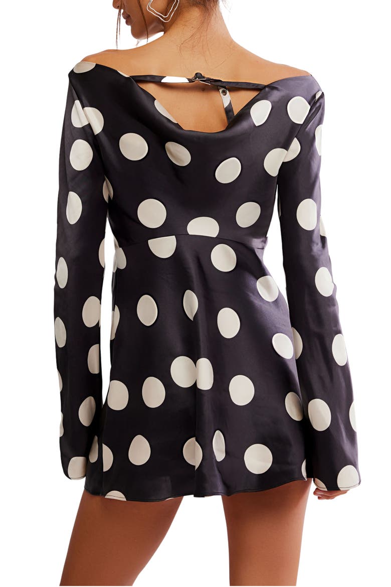 Tigre Polka Dot Long Sleeve Satin Minidress, Alternate, color, BLACK COMBO