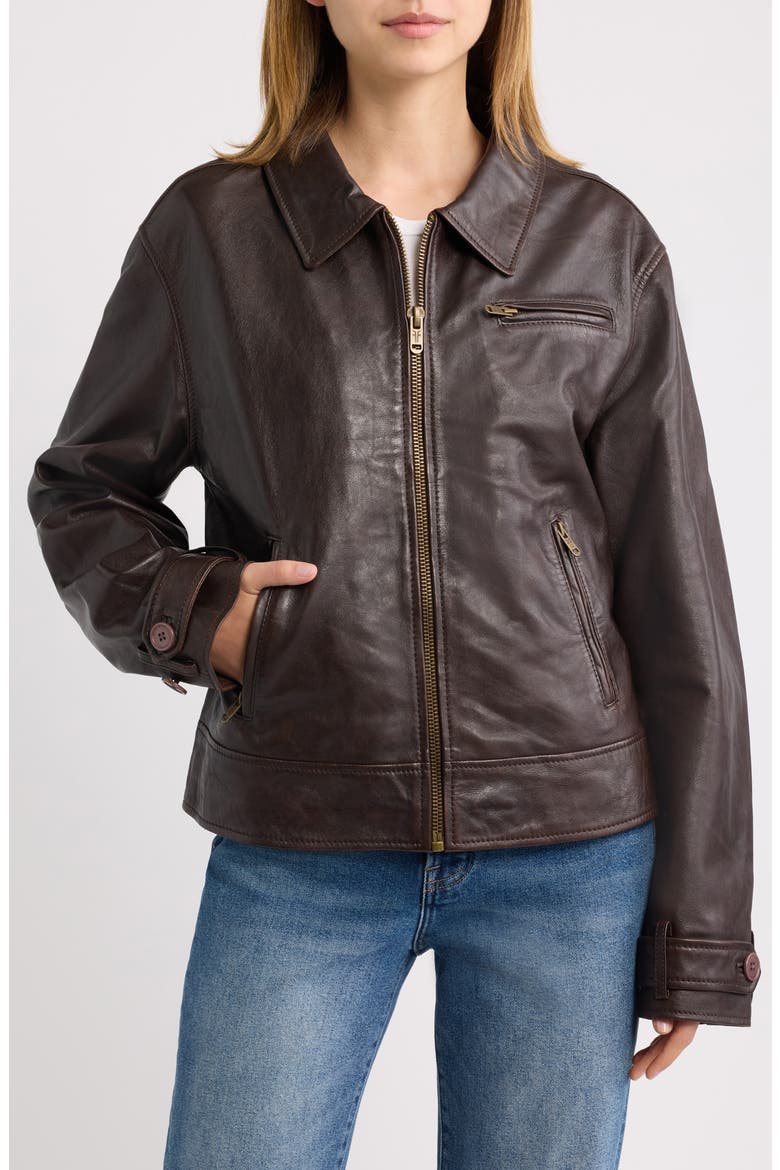 Nube Lambskin Leather Jacket, Alternate, color, DARK COGNAC
