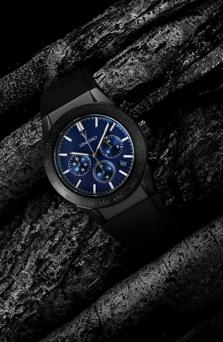 Vincero The Rogue Chronograph Silicone Strap Watch, 43mm, Alternate, color, Blue Metallic